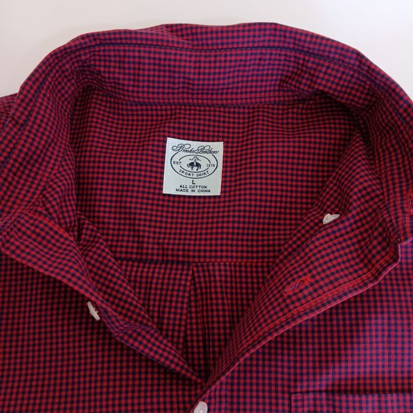 Brooks Brothers Men's Red/Blue Gingham Cotton Long Sleeve Sport Shirt Size L - Picture 6 of 13